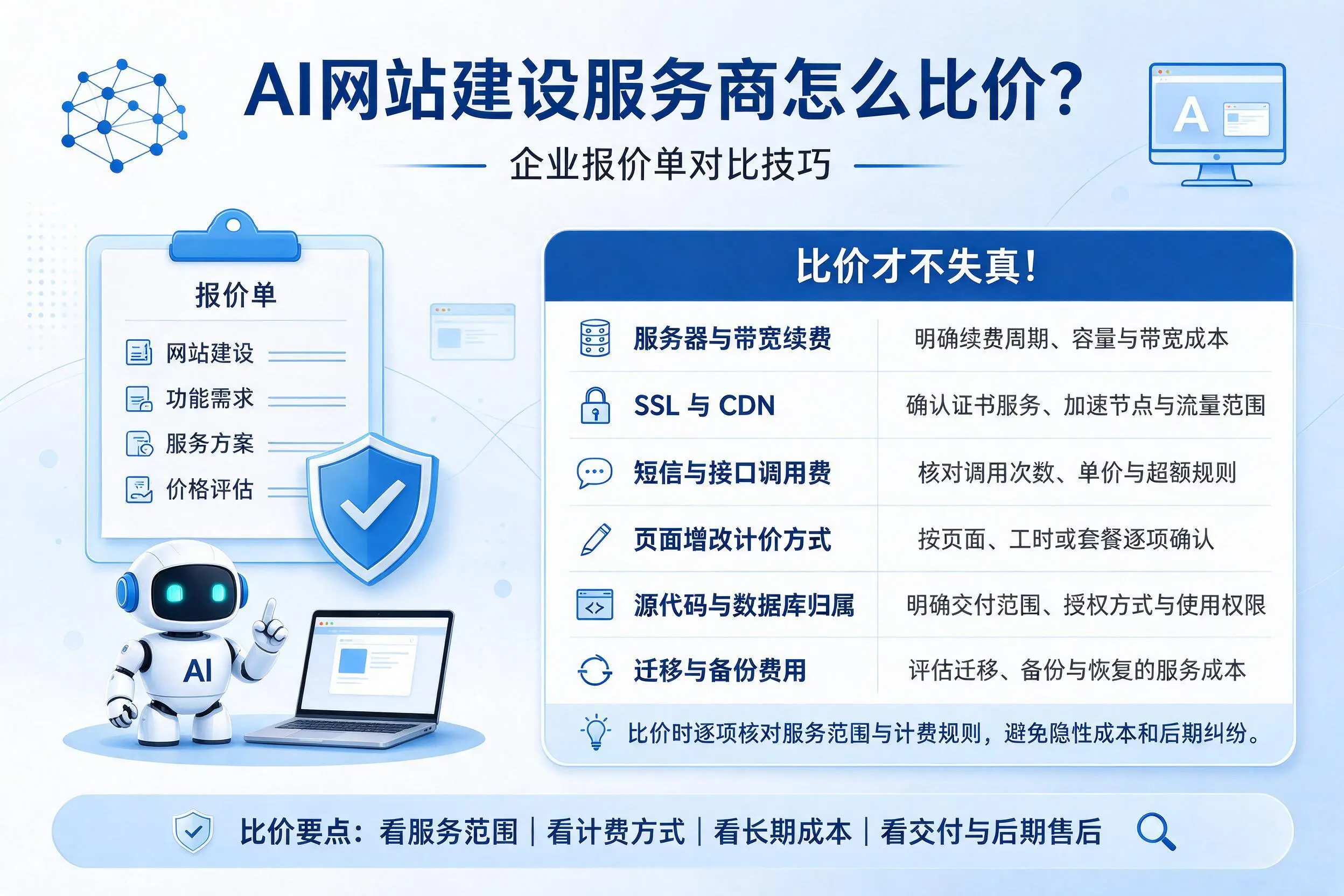 AI网站建设服务商怎么比价？天门企业报价单对比技巧