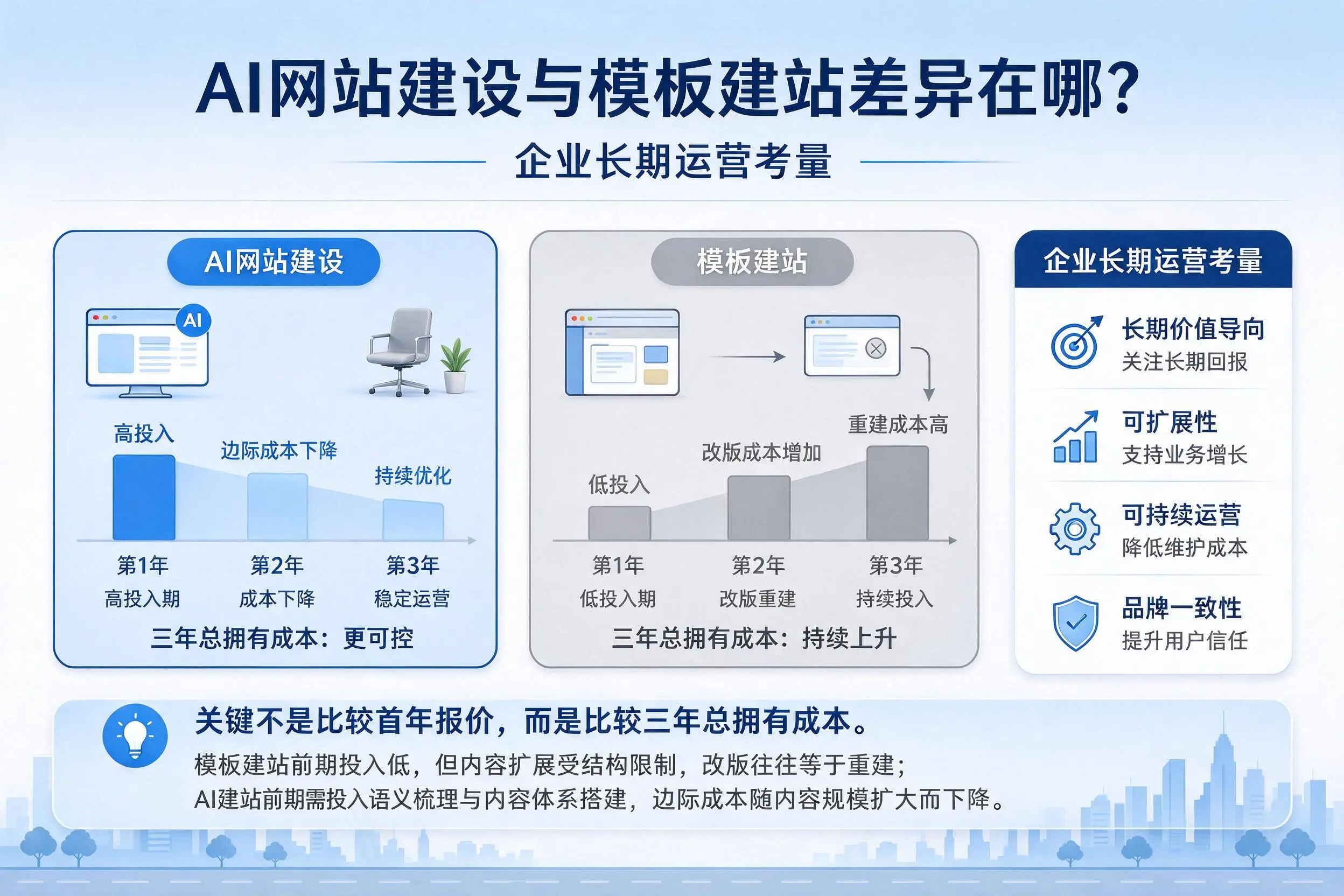 AI网站建设与模板建站差异在哪?天门企业长期运营考量